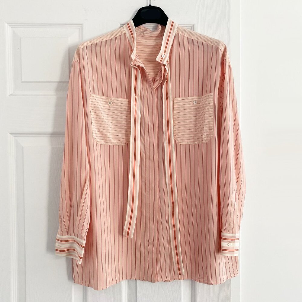 Loro Piana Pink Striped Silk Blouse, size 42. Fits like a size 6/8